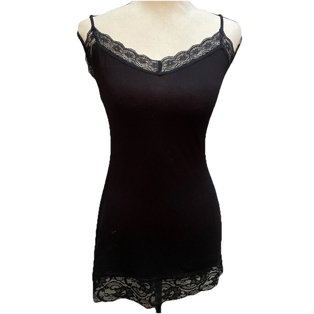 Eyeshadow Womens Fairy Grunge Y2K Lace Babydoll Cami Tank Top Size Small Black